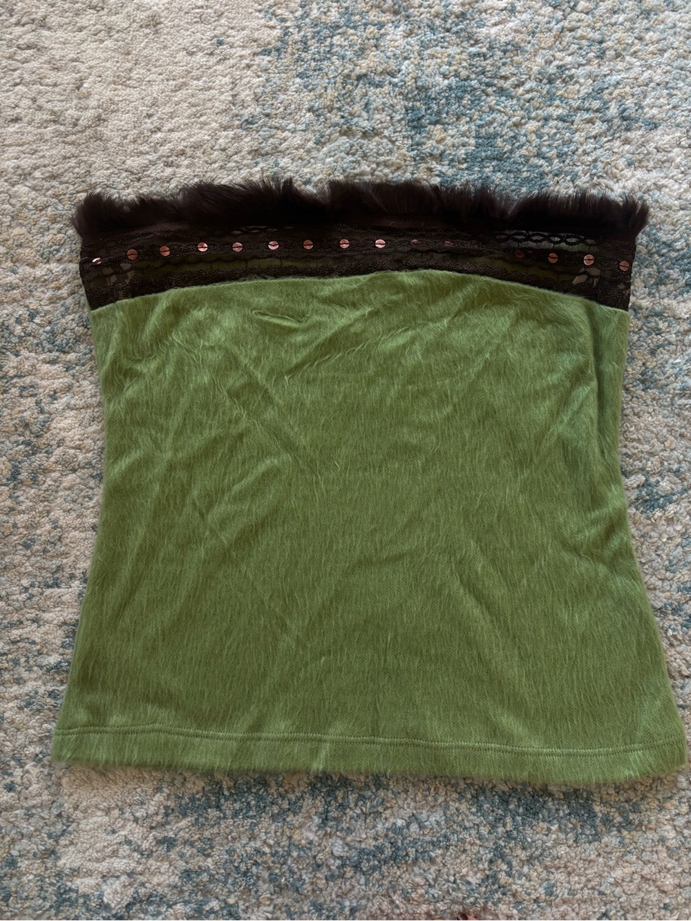 Green Strapless Tube Skirt with Black Faux Fur Trim